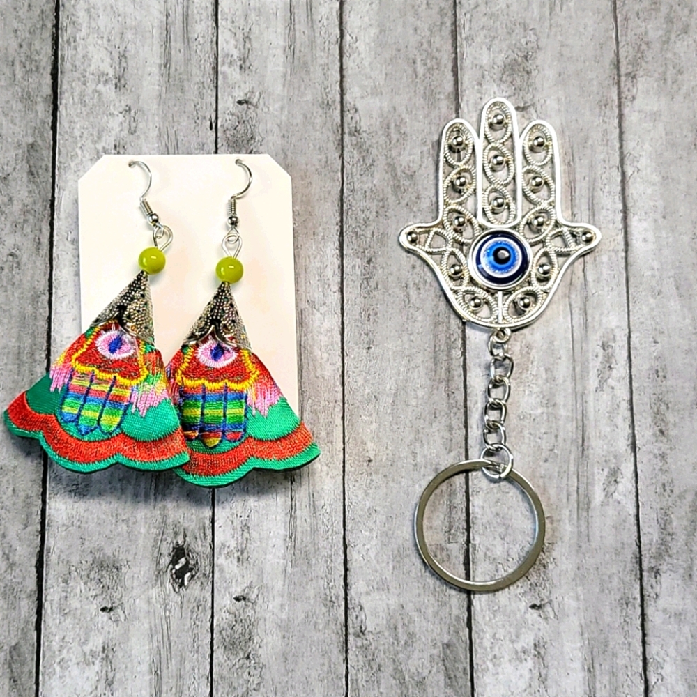 Hamsa Hand Earrings & Keychain